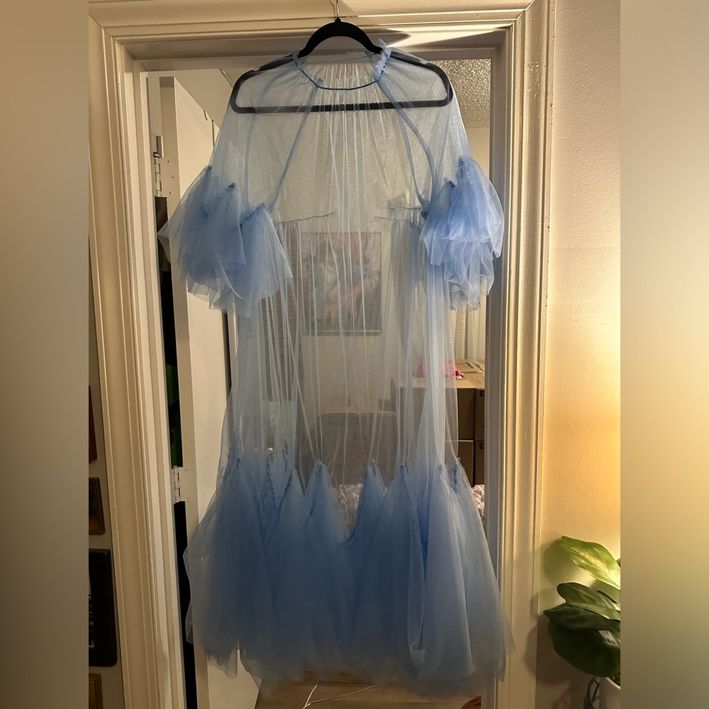 Sky blue sheer tulle ruffle dress